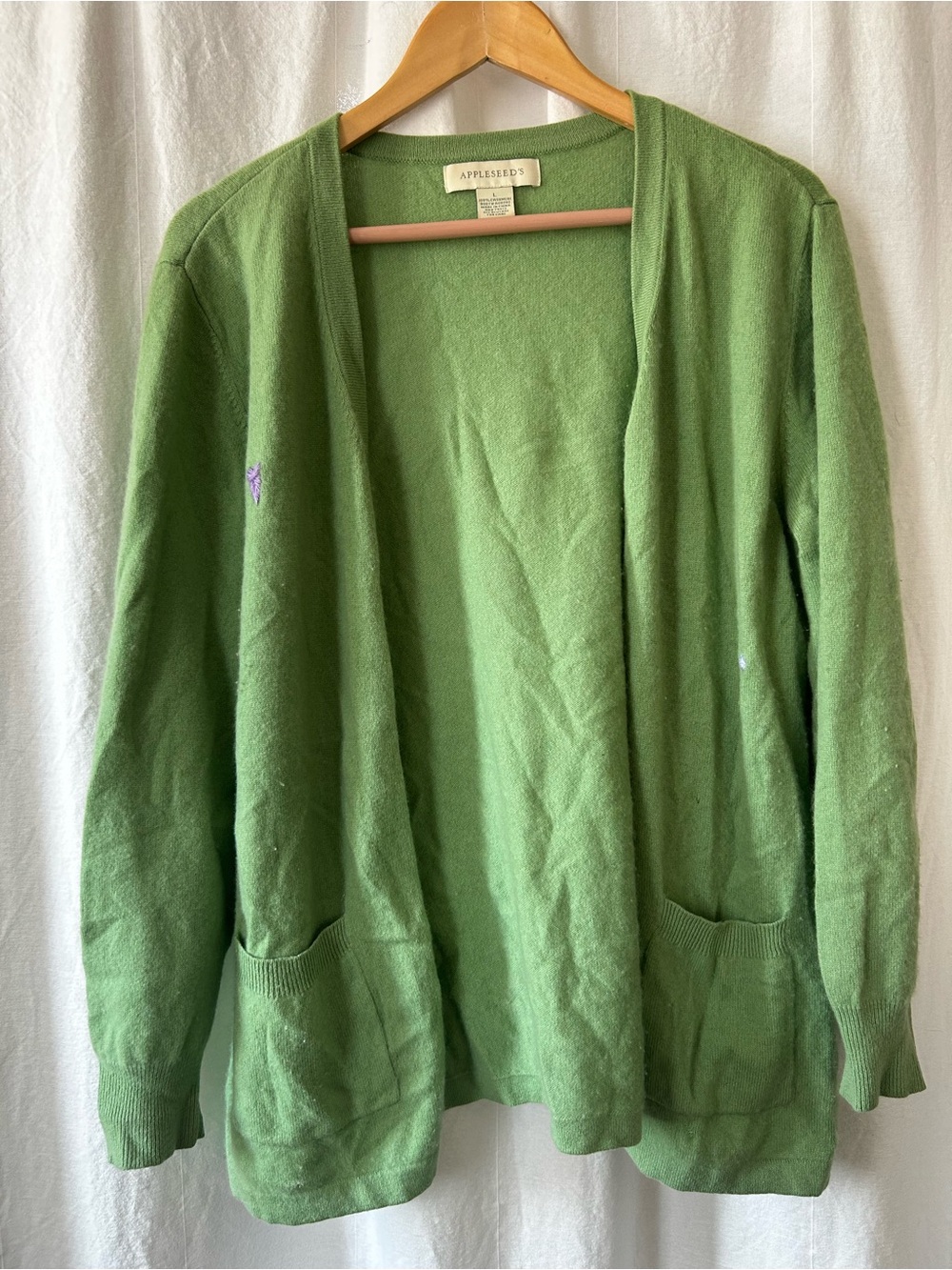 100% cashmere Appleseed's Green Open-Front Women's Cardigan Sweater